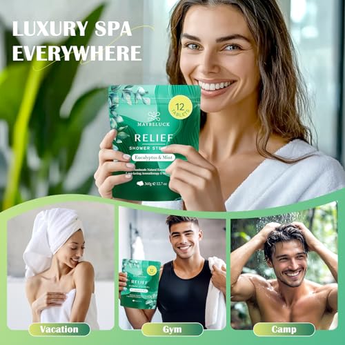 Maybeluck Eucalyptus & Mint Shower Steamers 12 Pack - Aromatherapy Self Care & Relief