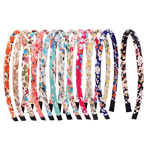 12PCS Floral Satin Headbands for Girls - Colorful Hair Accessories