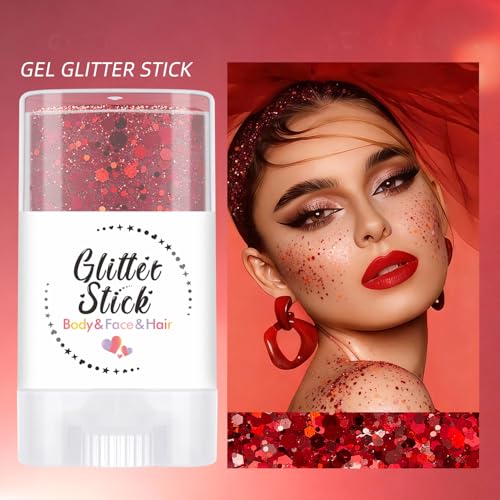 SYPAFG Red & Gold Chunky Body & Face Glitter Stick 2 Pack for Festival & Rave