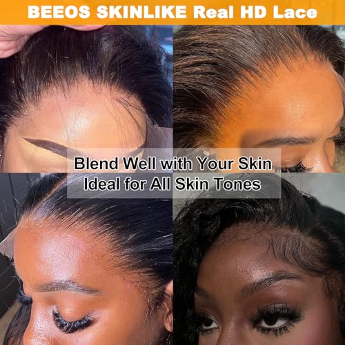 BEEOS Bleachd Knots 2x6 HD Lace Closure, Pre-Plucked Body Wave 0.01mm Ultra-Thin Invisible SKINLIKE Real HD Lace Human Hair Closure 16 Inch