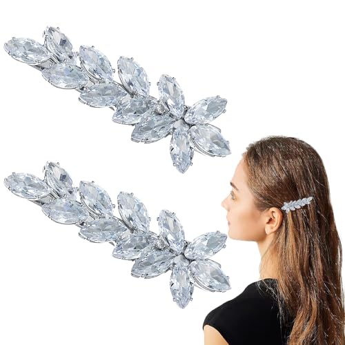 LLSME 2Pcs Sparkly Crystal Hair Clips BF - Rhinestone Duckbill Hair Pins