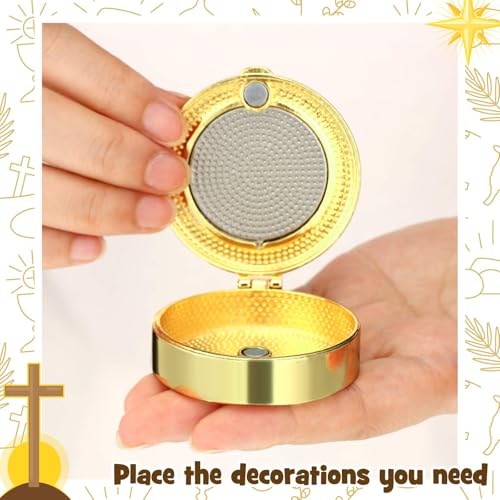 Catholic Pyx for Communion Hosts - Polished Brass with Cross