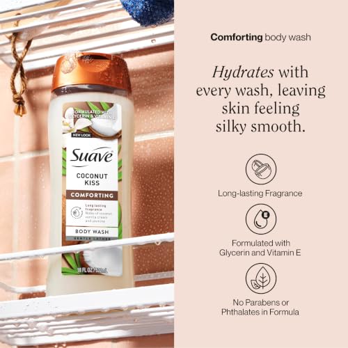 Suave Coconut Kiss Moisturizing Body Wash - New Packaging, 18 Oz Pack of 6