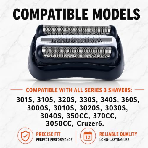 Black 32B Replacement Razor Heads for Braun Series 3 3010s 3040s 3090 - 2 Pack