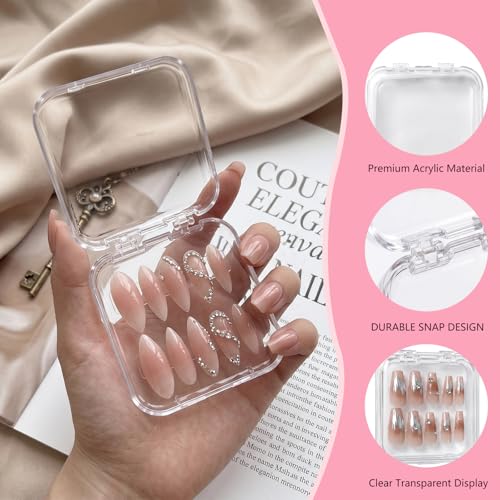 12Pcs Clear Press On Nail Organizer with Large Storage Box & Dual Sided Tape - TIOWJABK Variant