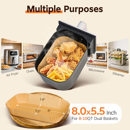 200 Pcs Rectangle Air Fryer Liners - 8x5.5 Inch Disposable Parchment Paper for Ninja & Bella Air Fryers