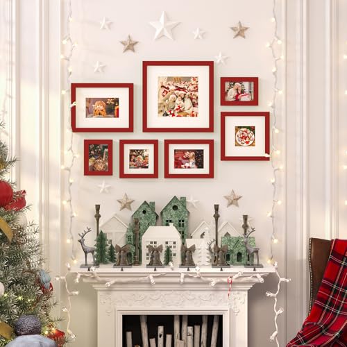 KINLINK 8x8 Red Solid Wood Picture Frame for 4x4 & 6x6 Pictures