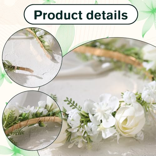 White Flower Crown Headband - Boho Rose Floral Hairpiece