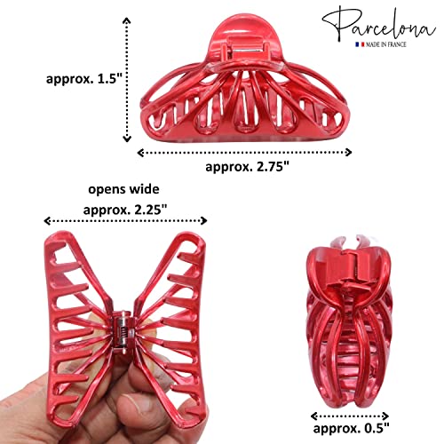 Parcelona Glossy Red 2.75" Hair Claw Clip for Women & Girls
