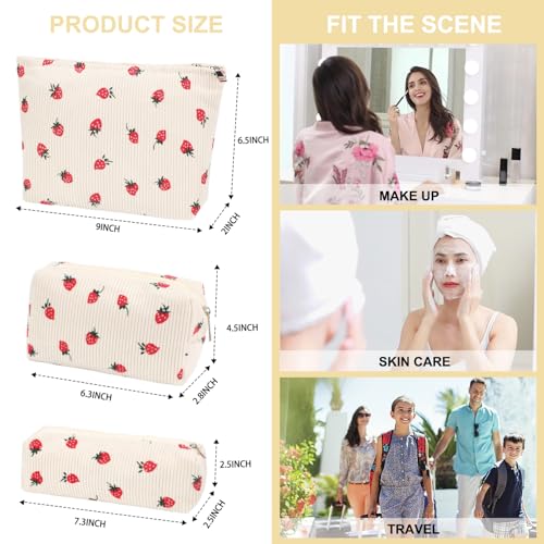 6-Piece Strawberry Makeup Bag Set - Cotton Travel Toiletry Organizer