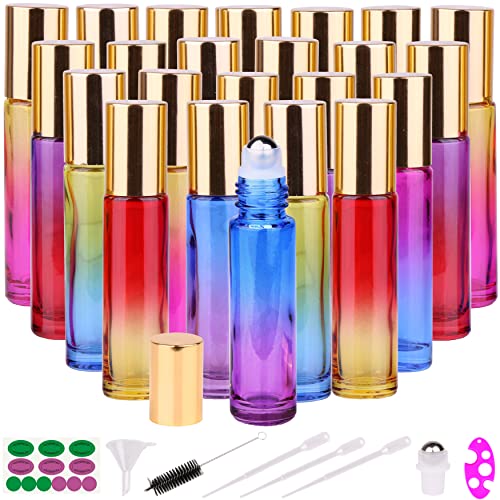 inice 24 Pack Gradient Color 10ml Essential Oil Roller Bottles with Metal Caps