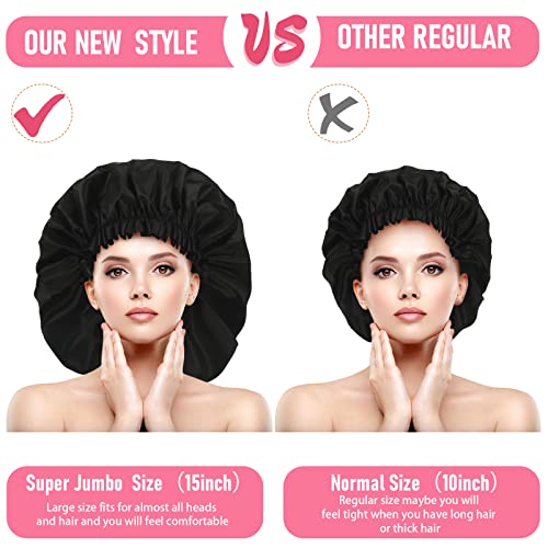 Bencailor 4 Pcs Large Waterproof Shower Cap - Bright Colors & Blank Pattern, Extra Large for Long Hair & Braids