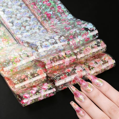 KSTBJN Style 3 Floral Nail Foil Transfer Sheets 10 Sheets Spring Summer Manicure