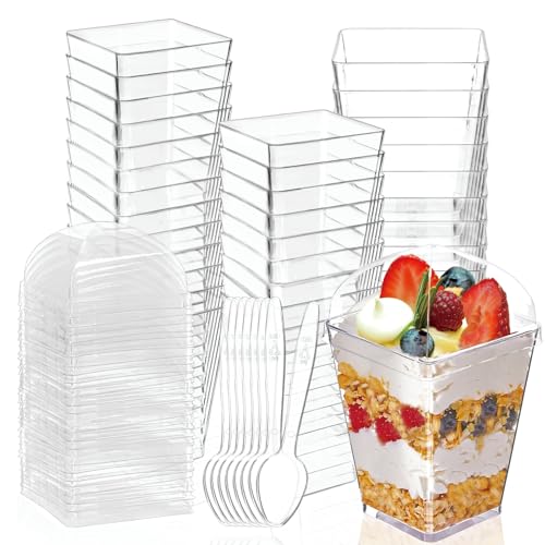 Hiasobre 5 oz Plastic Dessert Cups with Lids & Spoons - 30 Pack