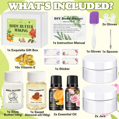 Thaluna DIY Body Butter Kit for Dry Skin – Shea Butter with Almond Oil, Vitamin E & Essential Oil