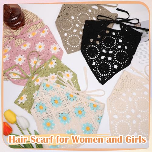 JATEBI 6-Pack Crochet Hair Bandanas for Women – Green, Versatile Head Scarf & Headband