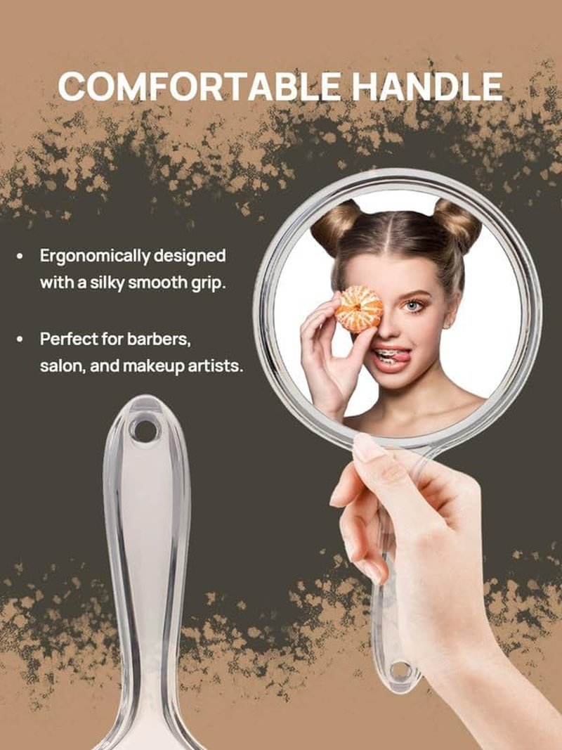 Double-Sided Hand Mirror Set - 1X/3X Magnifying Handheld Mirrors with Handle | Clear Finish
