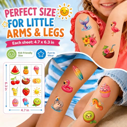 Hawaiian Luau Temporary Tattoos for Kids & Adults - Summer Party Decor