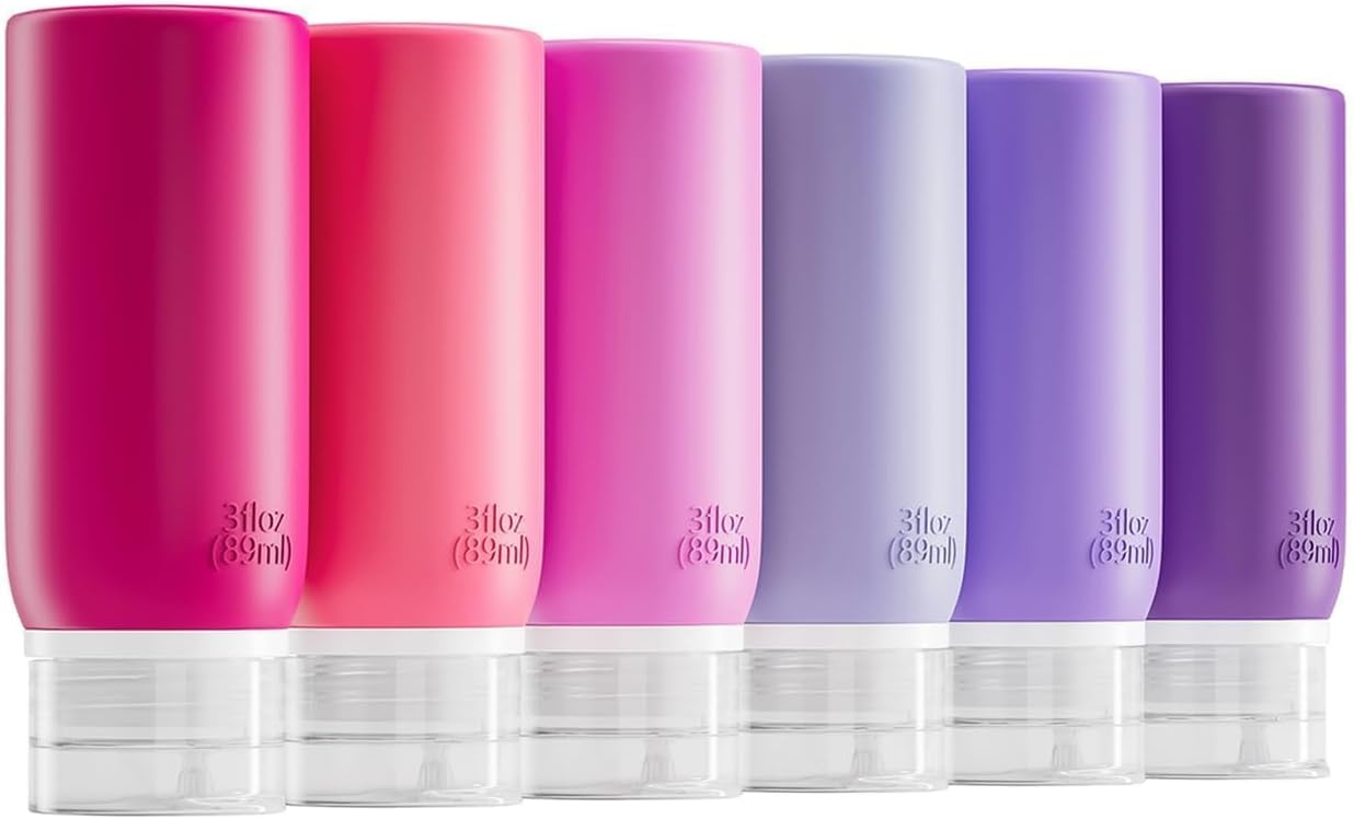 Travel Bottles for Toiletries - TSA Approved 3oz Leakproof Silicone Containers | BPA Free & Refillable for Shampoo and Conditioner