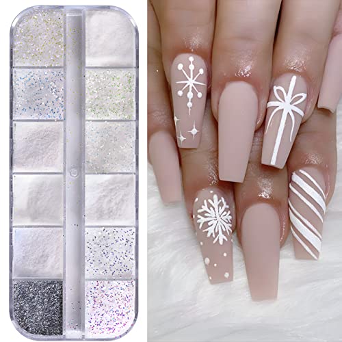 Furimuk White Sugar Nail Glitter Powder for Christmas Snowflake & Winter Nail Art