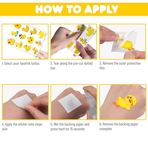60 Pre-Cut Rubber Duck Temporary Tattoos for Kids Parties