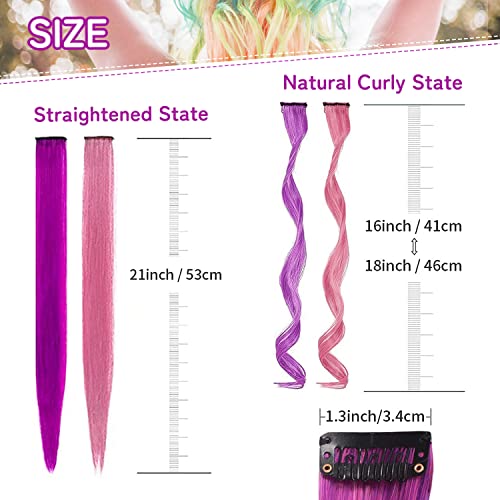 Rainbow Clip-In Colored Hair Extensions - 32 PCS Curly Wavy 16-21 Inch