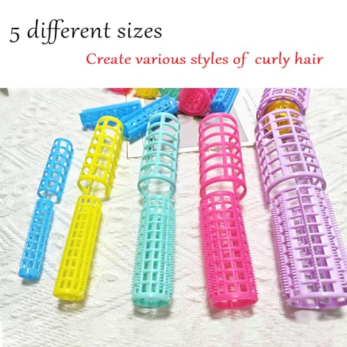 Blue 30Pcs Plastic Self Grip Hair Curlers Set with Mini Comb - No Heat Styling