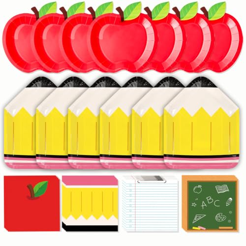 75 PCS Back to School Party Supplies - Apple & Pencil Plates & Napkins