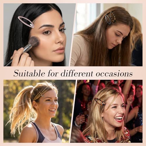 Obeoby Tortoiseshell Oval Hair Clips Set - 30 Stylish Snap Barrettes for Women & Girls