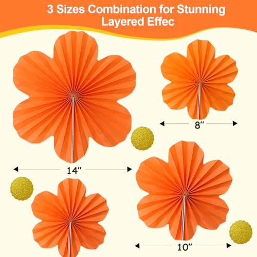 9 Pack Pink & Orange Paper Fans for Party Decor - Wedding, Birthday, Baby Shower