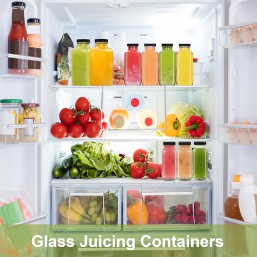 NEWMIAO 6-Pack 8 oz Reusable Glass Juice Bottles with Lids