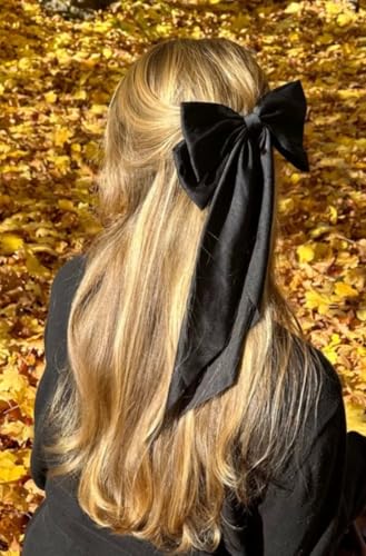 Vintage Hair Bows for Women - 8 PCS Satin Bow Clips with Long Tails