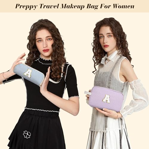 Personalized Red & White Stripes Makeup Bag for Teens - Initial H