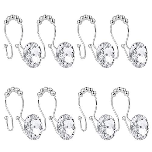 Luxury Way Rhinestone Shower Curtain Hooks - 12 Pack, Rustproof