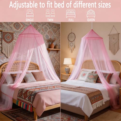 Comtelek Mosquito Net Canopy for Beds - Pink Dome Bed Curtains