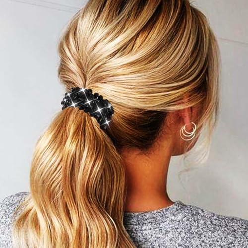 Fashey Rhinestone Hair Ties Scrunchies for Women - Silver, Black, Dark Blue