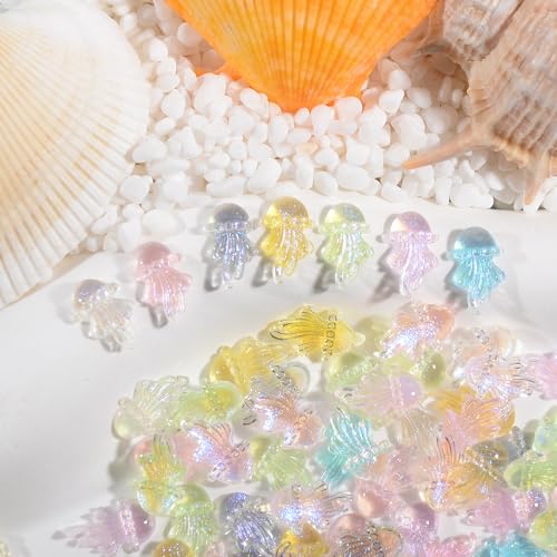 100pcs Jellyfish Nail Charms - Assorted 3D Resin Flatback Beads for Nail Art & Crafts