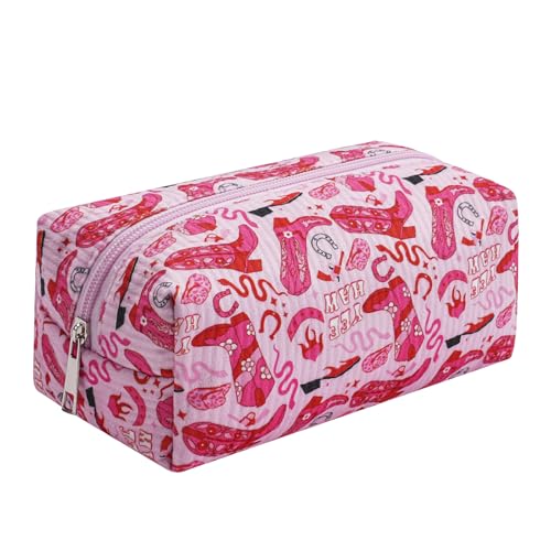 RSRSLEII Cute Corduroy Makeup Bag with Boots Pattern, Travel Cosmetic Pouch for Women & Girls