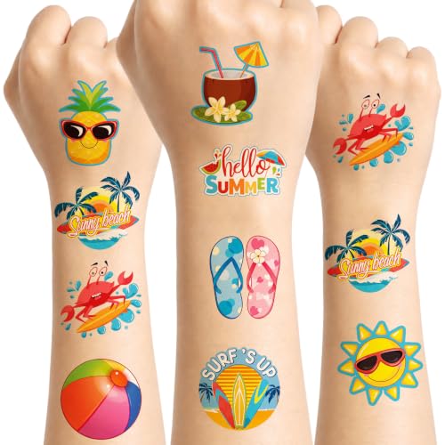 144 Summer Temporary Tattoos for Kids - Hawaiian Pool Party Favors