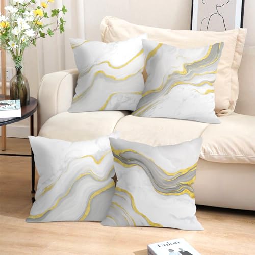 18x18 Velvet Throw Pillow Covers - Set of 4 Beige Grey Gold Marble
