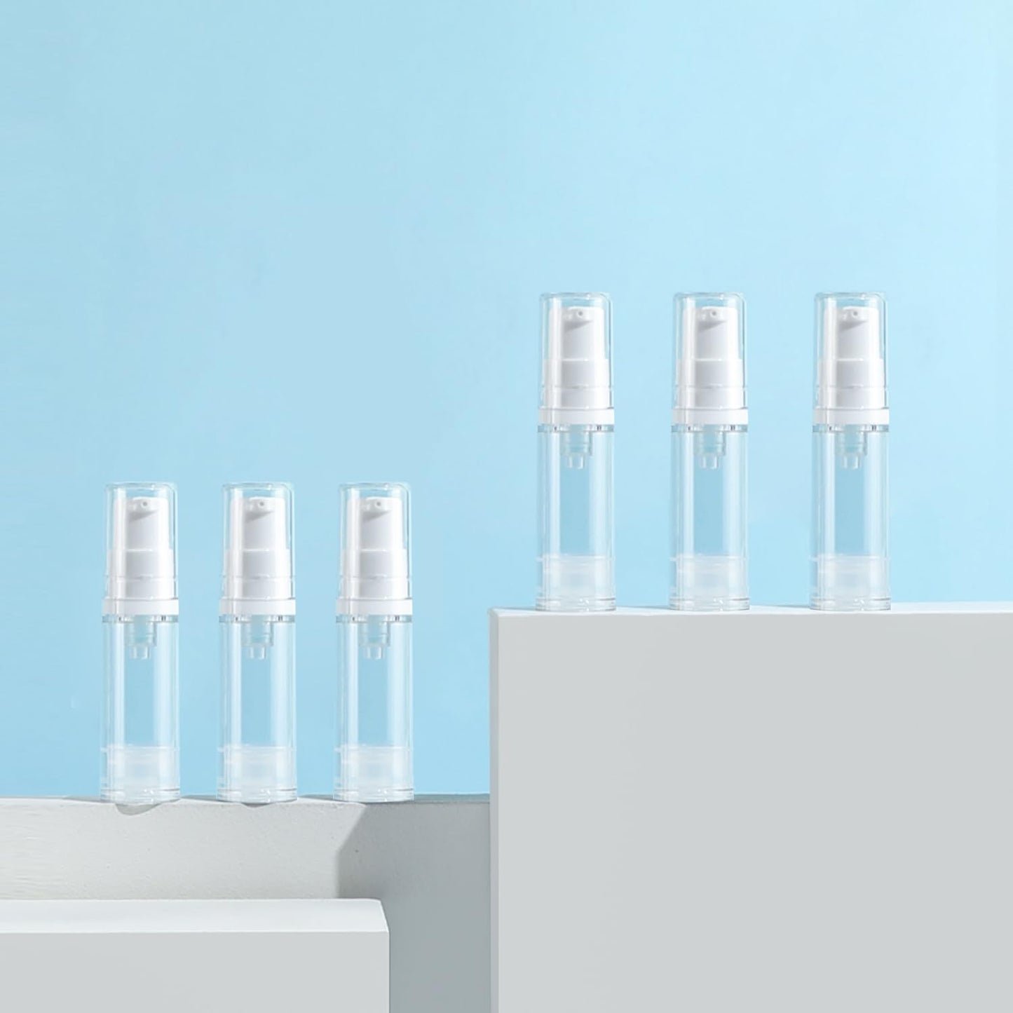 6 Pack 0.17 oz Plastic Empty Airless Pump Bottles Travel Size Refillable Leakproof Containers for Skincare Cosmetics Toiletries TSA Approved‌