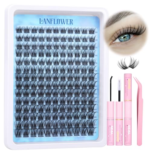 Lanflower Wispy Lash Clusters Kit P - Natural C Curved Extensions, 154pcs