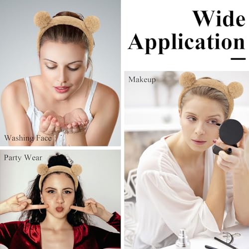 Ondder PatternB Light Brown Bear Ears Headbands Set - Cute Spa & Makeup Hair Accessories