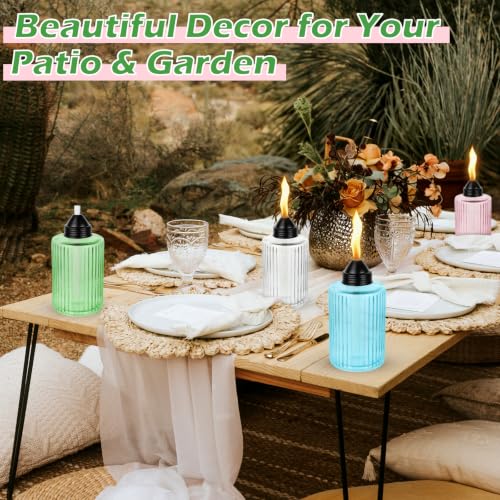 Nonley 4 Pack Citronella Glass Table Top Torches - 12oz Refillable Outdoor Lanterns for Patio & Garden Decor