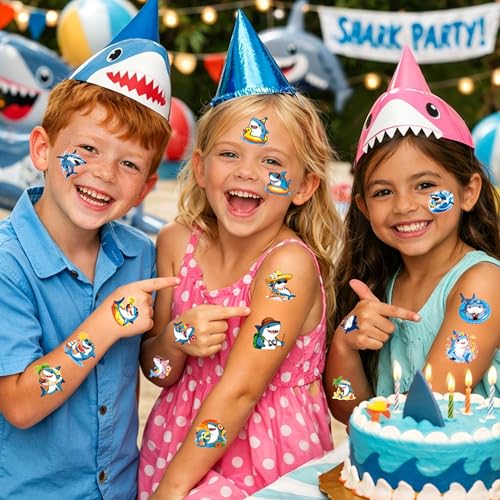 108 Shark Temporary Tattoos for Kids - Ocean Party Favors