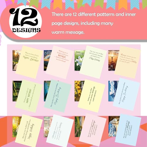 Gersoniel 24 Pack Religious Birthday Cards with Scripture