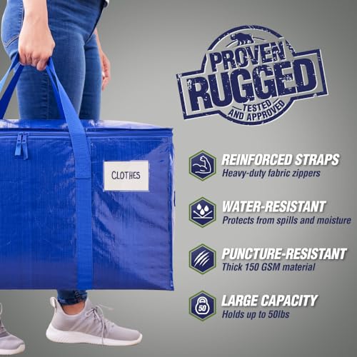 RUGGED RHINO Heavy Duty Extra Large Moving Bags - 50Lbs Capacity, Waterproof & Puncture Resistant, 2 Pack