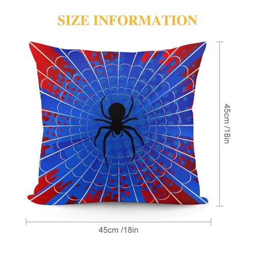 Spider Web Throw Pillow Cover - 18x18 Inch Blue & Red Design