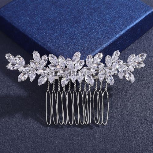 Silver Wedding Hair Comb Bridal Headpiece Rhinestone Side Hair Accessory