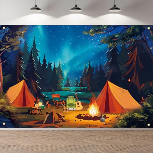 Adventure Camping Banner Backdrop for Happy Camper Theme Parties